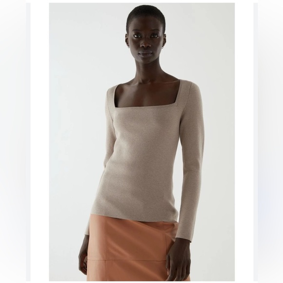COS Tops - COS Women's Natural Cotton-silk Mix Square Neck Long Sleeve Top